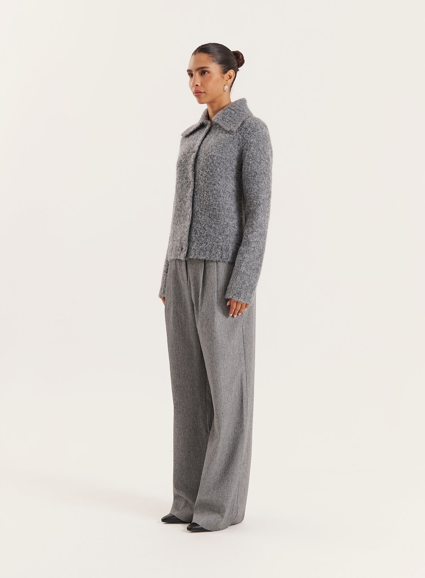 Dark Grey Knitted Collared Cardigan